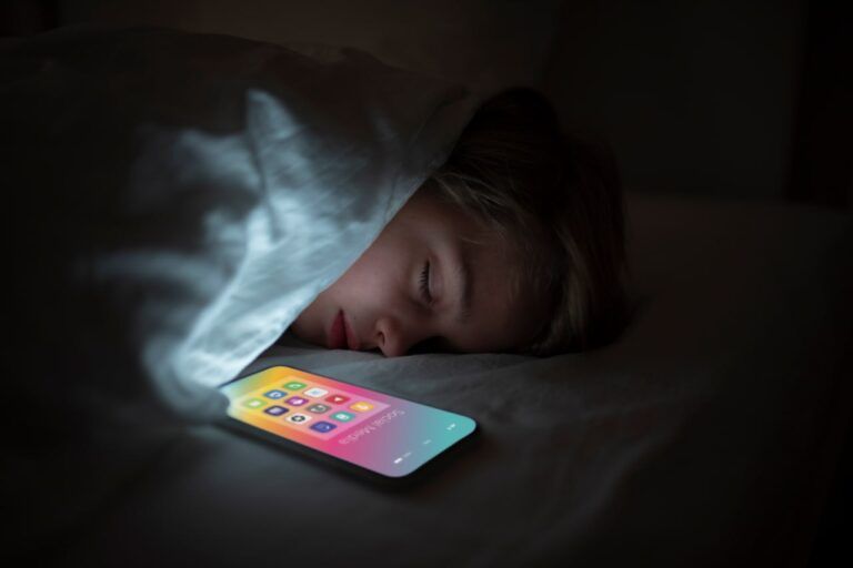 Ansiedady falta de sueño de una persona intentado dormir con un móvil a su lado.